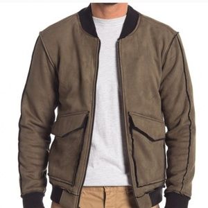 Men's Tunellus Green Suede Zip Up Jacket Large Bomber Jacket